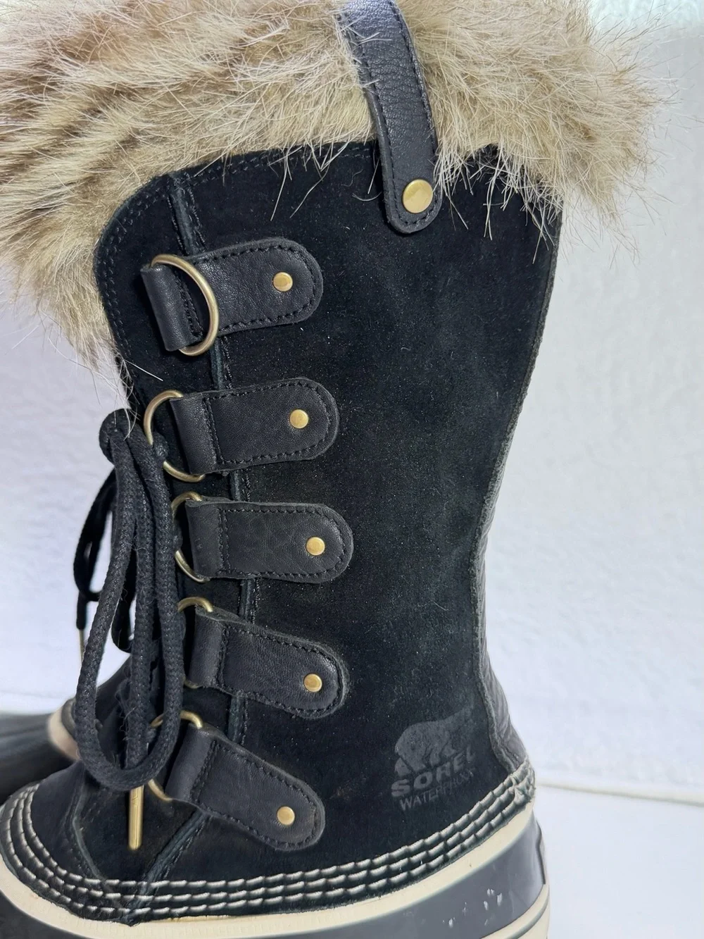 Sorel Joan of Arctic Waterproof Suede Snow Boots Black Womens Size 10 Winter
